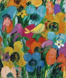 TOMASOVSKY Karl 1918-1995,Birds in the flower field. Sunflower field,Neumeister DE 2020-09-24
