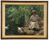 TOMITA Onichiro,Ducks and a girl,New Art Est-Ouest Auctions JP 2008-05-25