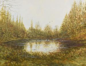 TOMKUS Edward 1936,SWANS & DUCKS ON A POND, PHOENIX PARK,Ross's Auctioneers and values IE 2021-08-18