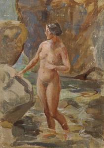 TOMLINSON Reginald Robert,Study of a Naked Lady, standing in a Rock Pool,John Nicholson 2020-02-26