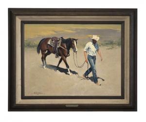 TOMMEY Bob 1928,''Coolin''', cowboy walking a horse,John Moran Auctioneers US 2016-04-16