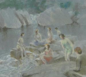 TONKS Myles 1890-1960,girls bathing at a rock pool,Burstow and Hewett GB 2013-09-25