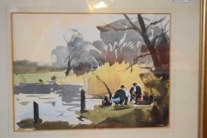 TOOKEY John 1947,Figures seated by a river,Keys GB 2022-02-18