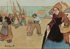 TORENT Eveli 1876-1940,Scène animée à Camaret,1903,Thierry-Lannon FR 2021-05-07