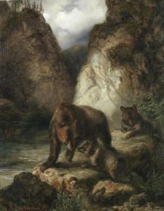 TORNAU Karl Wilhelm 1820-1864,A family of bears at a rocky creek,1857,Bonhams GB 2019-03-20