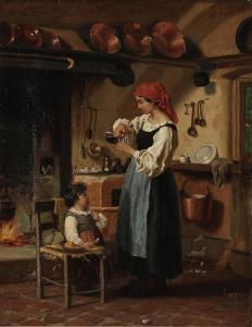 TORNOE Wenzel Ulrik,Italian kitchen interior with a mother and child,1881,Bruun Rasmussen 2023-05-22