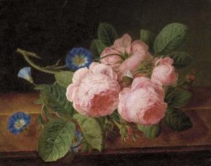 TOSCAN 1800-1800,Pink roses and morning glory on a ledge,Christie's GB 2002-06-21