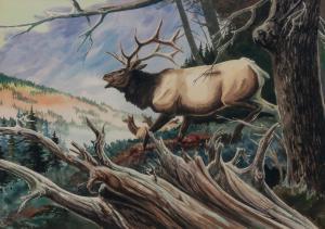 TOSCHIK Larry 1925-2012,Elk in a Landscape,1973,Hindman US 2021-11-05