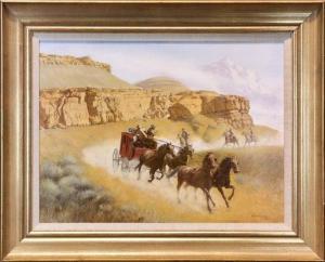 TOSSEY Verne 1920-2002,Stagecoach Shoot-out,1988,Clars Auction Gallery US 2020-09-12