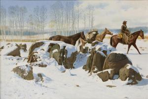 TOSSEY Verne,Untitled (Cowboy Leading Pack Horses in the Snow),1978,Clars Auction Gallery 2020-03-21