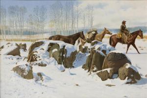 TOSSEY Verne,Untitled (Cowboy Leading Pack Horses in the Snow),1978,Clars Auction Gallery 2020-04-19