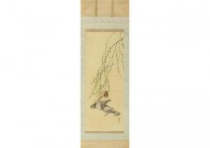 TOSUI Kubota 1841-1911,Willow and pigeon in spring,Mainichi Auction JP 2023-06-02