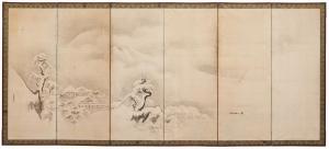 toun kano 1625-1694,winter landscape with flying geese under a full mo,Lempertz DE 2021-12-11