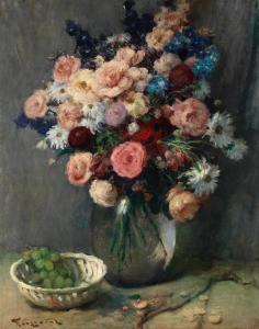 TOUSSAINT Fernand 1873-1955,Nature morte au bouquet de fleurs et bol de raisin,Bonhams GB 2023-11-15