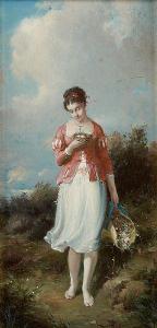 TOUSSAINT Pierre Joseph 1822-1888,Jeune fille ramassant des fleurs,Horta BE 2019-06-17