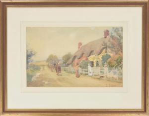 TOWERS Samuel,figures beside a thatched cottage with farm worker,Gardiner Houlgate 2022-07-21
