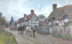 TOWERS Samuel 1862-1943,Horses being led down a village street,Halls GB 2018-03-21
