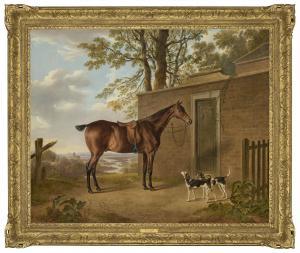 TOWNE Charles,A saddled bay hunter with two hounds outside a sta,1815,Christie's 2023-05-25