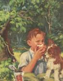 Townley William H 1885-1956,Young boy with dog eating an apple,John Moran Auctioneers US 2017-08-08