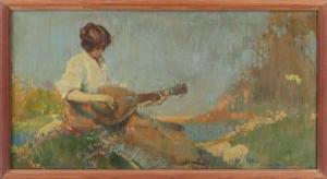 TOWNSEND Harry Everett 1879-1941,woman playing mandolin,South Bay US 2021-01-30