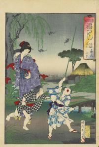 Toyoharu CHIKANOBU Yoshu 1838-1912,Children Chasing Bats,1890,Christie's GB 2017-06-15