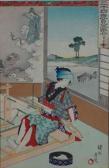 Toyoharu CHIKANOBU Yoshu 1838-1912,Geisha and Three Men Conversing,Hindman US 2004-11-14