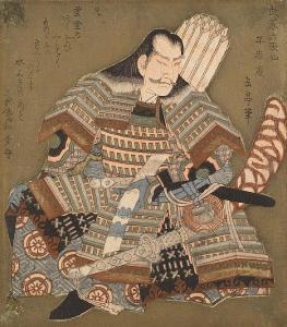 TOYOKUNI UTAGAWA 1777-1835,an actor by a bridge with two  
kyoka  poems,Bonhams GB 2011-05-12