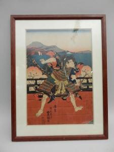 TOYOKUNI UTAGAWA 1777-1835,samouraï sur un ponton devant un paysage ,Cannes encheres, Appay-Debussy 2017-12-08