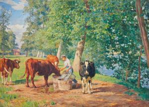 TRÄGÅRDH Carl 1861-1899,Grönskande landskap med kor,Uppsala Auction SE 2021-01-26