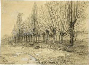TRACHSEL Albert 1863-1929,Weidenbäume am Flussufer,Kornfeld CH 2022-06-14