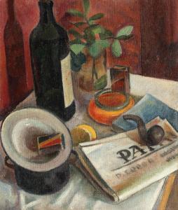 Traian biltiu Dancus 1890-1975,Still Life with Pipe and Newspaper,Artmark RO 2017-11-02