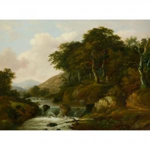 TRAIES William 1789-1872,A WOODED RIVER LANDSCAPE WITH FIGURE AND DOG,Lyon & Turnbull GB 2021-05-19