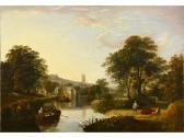 TRAIES William,FIGURES AND BOATS IN A PASTORAL LANDSCAPE, A CHURC,1836,Lawrences 2016-10-14