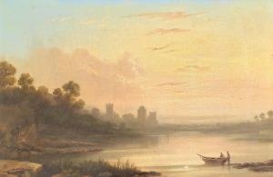TRAIN Edward 1801-1866,Dusk at a lakeside with a castle,1859,Bonhams GB 2023-02-02