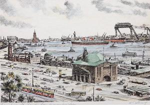 TRAULSEN Fried 1887-1971,the harbour in Hamburg,Stahl DE 2007-06-16