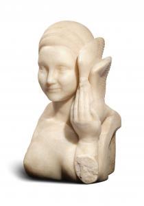 TRAVERSE Pierre 1892-1979,Buste de femme à la colombe Albâtre beige clair,Aguttes FR 2022-11-24