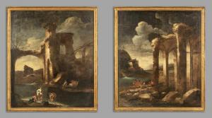 TRAVI Antonio 1608-1665,Paesaggio con lavandaie e rovine; Paesaggio con pa,Boetto IT 2023-06-20