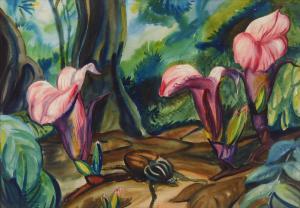 TRAVIS Paul Bough 1891-1975,Orchids and Goliath Beetle,1929,Rachel Davis US 2024-02-10
