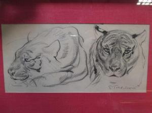 TRESILIAN Cecil Stuart 1891-1976,sketch of two tigers,Cheffins GB 2020-11-12