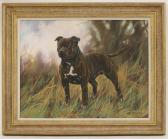 TRICKETT John 1952,A Staffordshire bull terrier in woodland,Sworders GB 2021-06-02