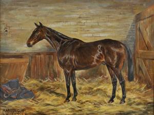 TRICKETT W. Wasdell,MAROON GUN - STUDY OF A BAY RACEHORSE IN A STABLE,1934,Lawrences 2008-11-25