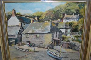 TRIPCONEY JOHN H,Fishermen before cottages with moored rowing b,Lawrences of Bletchingley 2016-06-07