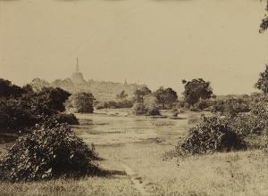 TRIPE Linneaus,Rangoon. View near the lake. Shwe Dagon in the dis,1855,Swann Galleries 2019-02-21