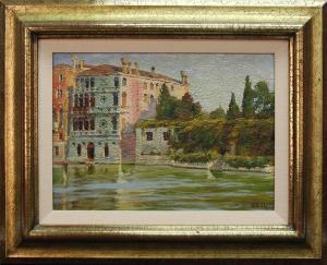 TROIS Enrico Giulio 1882-1940,FOUR STORY BUILDING VIEW FROM WATER,Clark Cierlak Fine Arts 2019-08-24