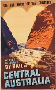 TROMPF Percival, Percy ALBERT 1902-1964,WINTER HOLIDAYS BY RAIL TO CENTRAL AUS,1950,Swann Galleries 2019-11-14