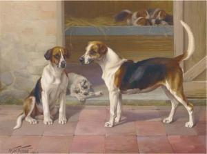 TROOD William H. Hamilton,Bashful and Freedom, two hounds before a kennel,1893,Christie's 2003-11-27