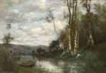 TROUILLBERT Paul Desire 1829-1900,Au bord de la rivière le pêcheur à la ligne,Joron-Derem 2021-12-21