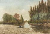 TROUVILLE Henri Charles 1800-1800,Flussuferpartie mit Wäscherin.,1878,Dobiaschofsky CH 2007-05-01