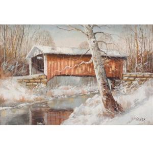 TROVER Joseph 1919-2002,winter landscape of covered bridge,Ripley Auctions US 2017-03-04