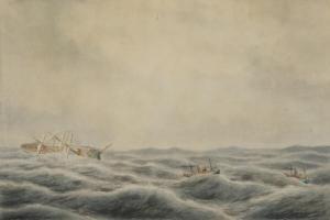 TRUELSEN Mathias Jacob Theodor 1836-1900,Barkskibet Selene bjerges efter en Orkan i,Bruun Rasmussen 2019-01-14